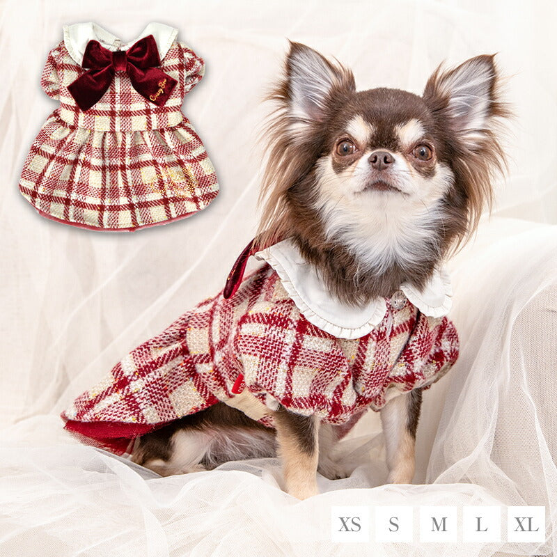 【CRAZYBOO公式】チェックツイードワンピ XS/S/M/L/XL クレイジーブー 犬服 ドッグウェア 小型犬 トイプードル チワワ ダックス CB26AW cb261225