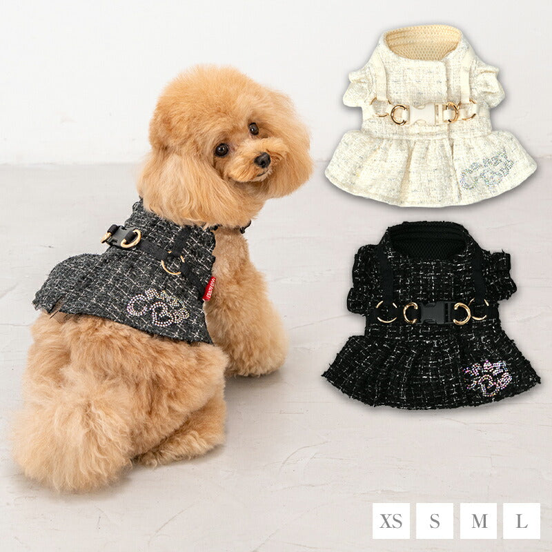【CRAZYBOO公式】ツイード肩フリルハーネス XS/S/M/L クレイジーブー 犬用 小型犬 トイプードル チワワ ダックス CB26AW cb269245