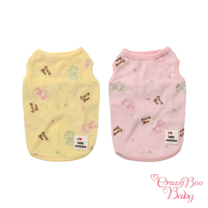 CRAZYBOO Baby(クレイジーブー ベビー) ベア刺繍 パイル タンクトップ イエロー / ピンク 2XS / XS / S / Mサイズ パピー / 子犬 / 仔犬 / 赤ちゃん 犬服 / 犬の服 / ドッグウェア CBbaby cb141887