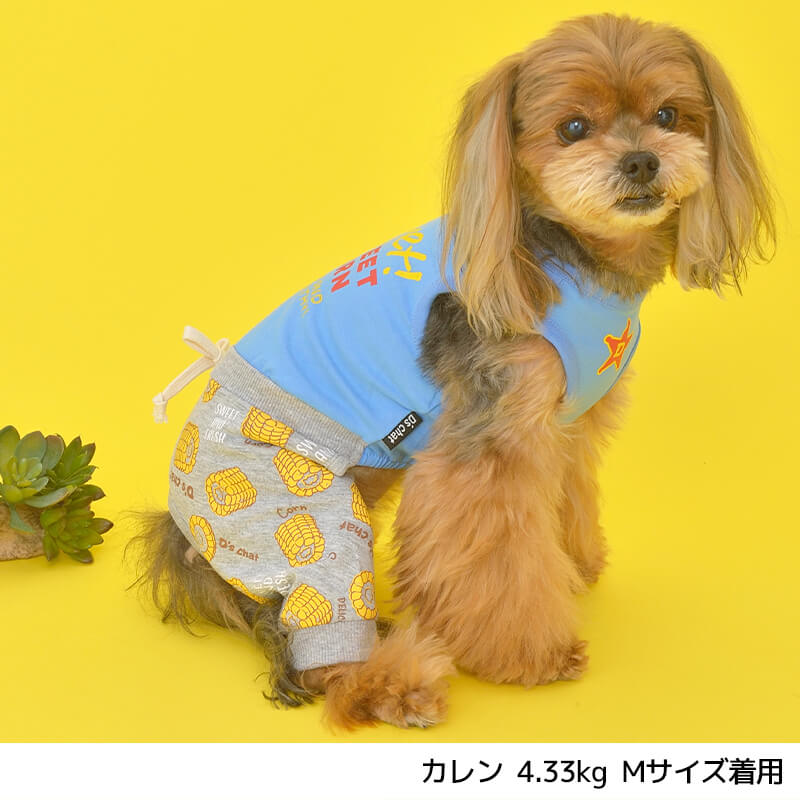スイートコーン柄つなぎ XS/S/M/L/XL/XXL/DS/DM D's Chat-ディーズチャット- 犬服 ドッグウェア 小型犬 ダックス DS22SS ds163132-1