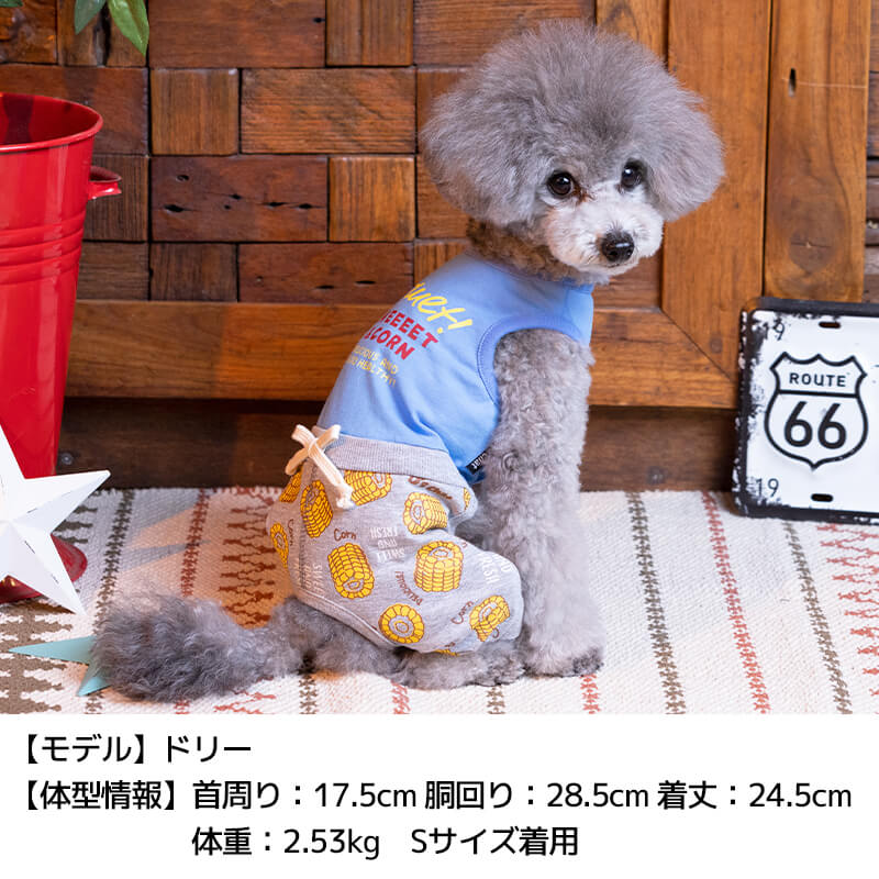 スイートコーン柄つなぎ XS/S/M/L/XL/XXL/DS/DM D's Chat-ディーズチャット- 犬服 ドッグウェア 小型犬 ダックス DS22SS ds163132-1