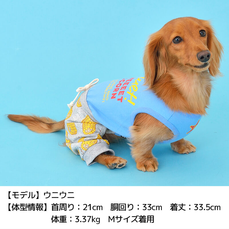 スイートコーン柄つなぎ XS/S/M/L/XL/XXL/DS/DM D's Chat-ディーズチャット- 犬服 ドッグウェア 小型犬 ダックス DS22SS ds163132-1