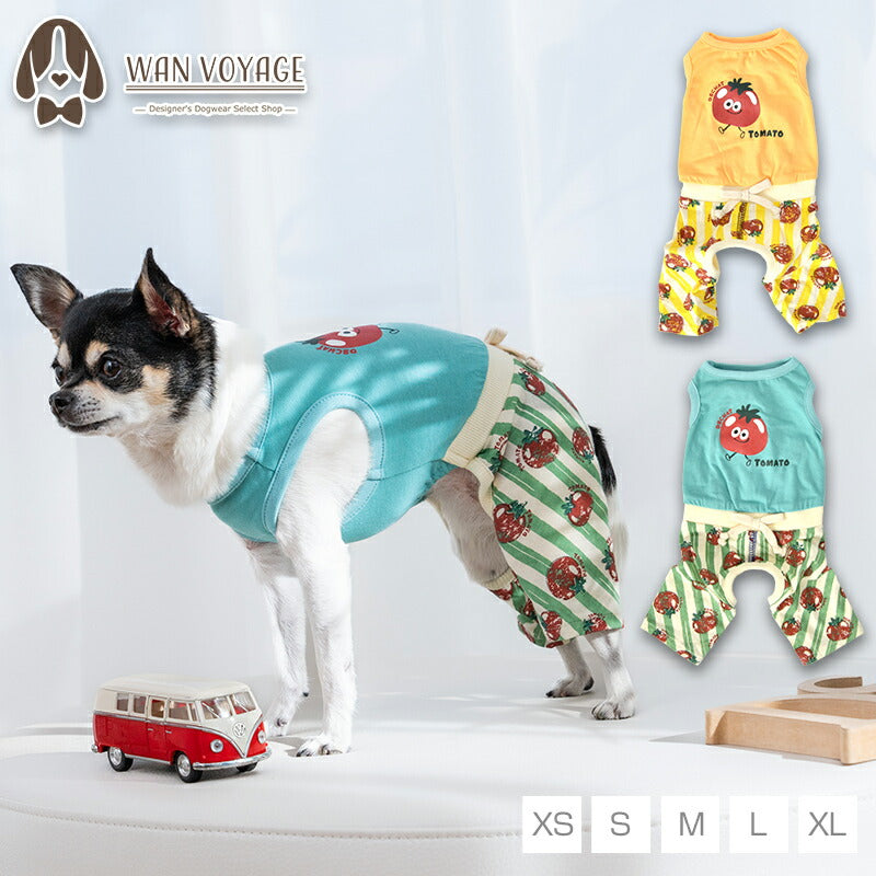 トマト柄ストライプつなぎ XS/S/M/L/XL D's Chat-ディーズチャット- 犬服 小型犬 ドッグウェア DS25SS ds251273
