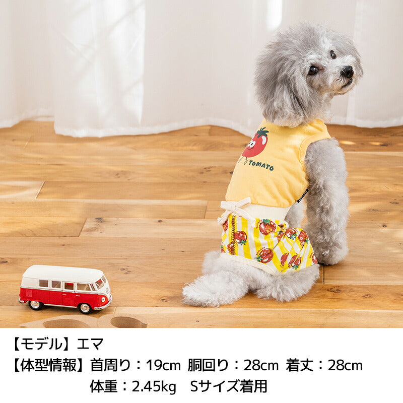 トマト柄ストライプつなぎ XS/S/M/L/XL D's Chat-ディーズチャット- 犬服 小型犬 ドッグウェア DS25SS ds251273