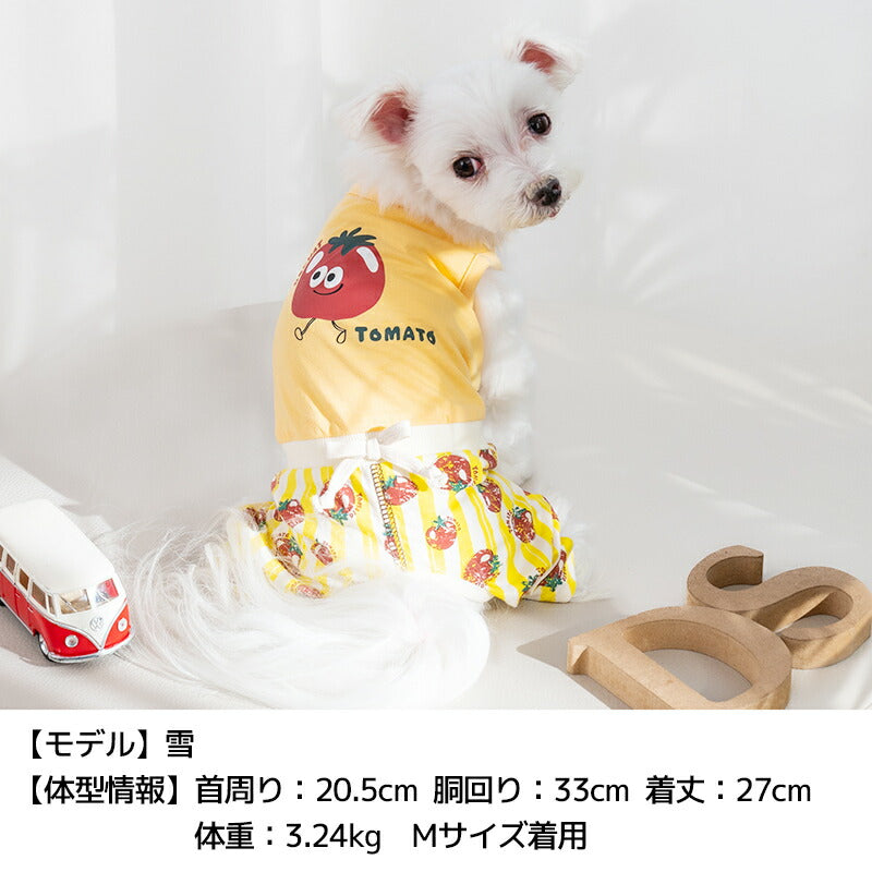 トマト柄ストライプつなぎ XS/S/M/L/XL D's Chat-ディーズチャット- 犬服 小型犬 ドッグウェア DS25SS ds251273