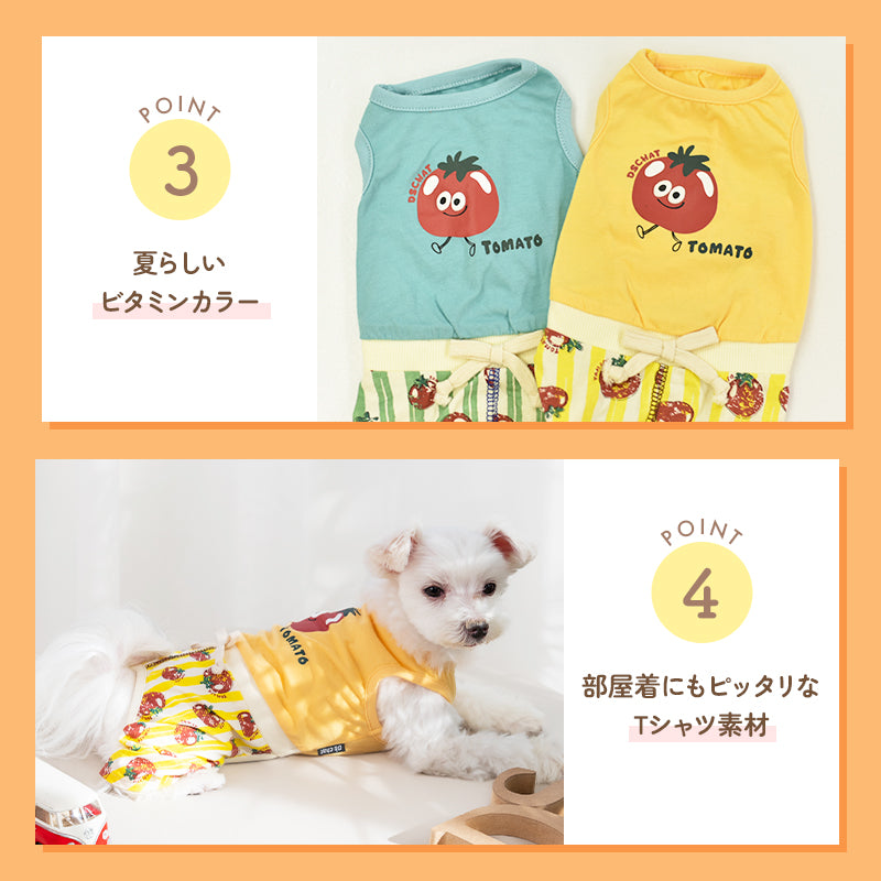 トマト柄ストライプつなぎ XS/S/M/L/XL D's Chat-ディーズチャット- 犬服 小型犬 ドッグウェア DS25SS ds251273