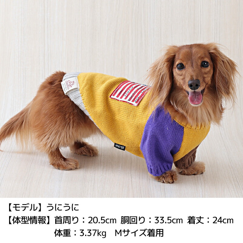 バイカラー袖国旗柄ニット XS/S/M/L/XL/XXL/DXS/DS/DM/FBS/FBM/FBL D's Chat-ディーズチャット- 犬服 小型犬 ダックス フレブル ドッグウェア DS25AW ds251287