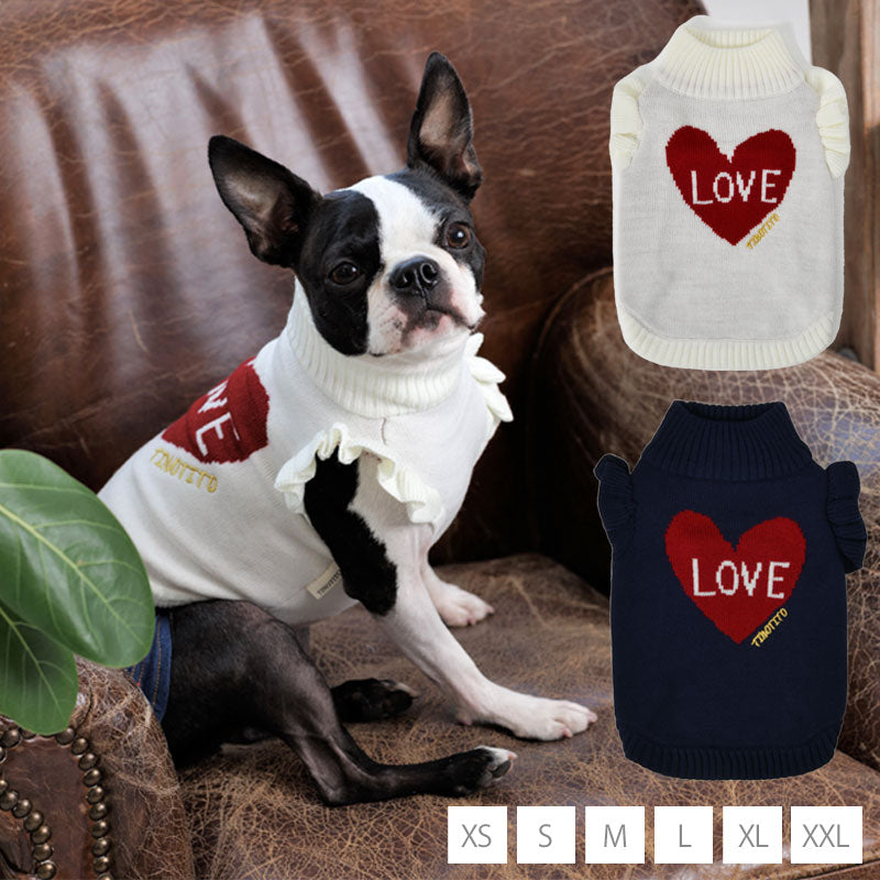 ハート柄袖フリルニット XS/S/M/L/XL/XXL TINOTITO -ティノティート- 犬服 ドッグウェア トイプードル チワワ ポメラニアン TT22AW tt162272-1