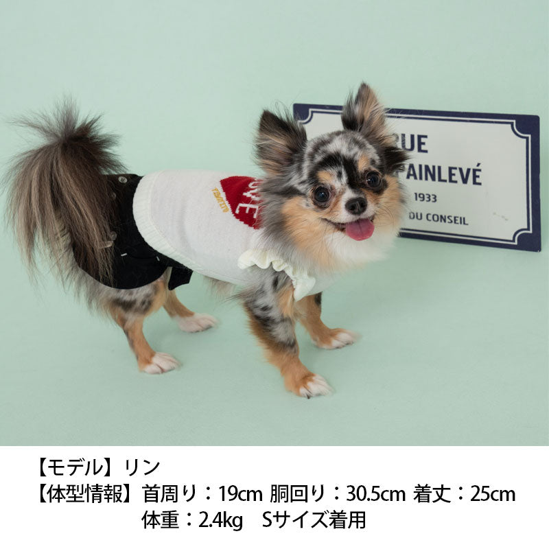 ハート柄袖フリルニット XS/S/M/L/XL/XXL TINOTITO -ティノティート- 犬服 ドッグウェア トイプードル チワワ ポメラニアン TT22AW tt162272-1