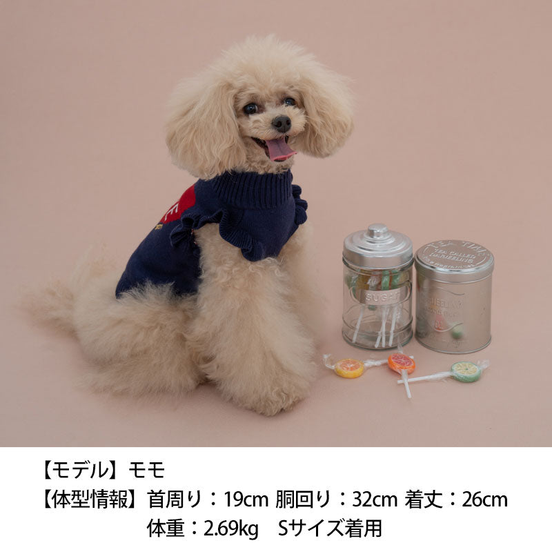 ハート柄袖フリルニット XS/S/M/L/XL/XXL TINOTITO -ティノティート- 犬服 ドッグウェア トイプードル チワワ ポメラニアン TT22AW tt162272-1