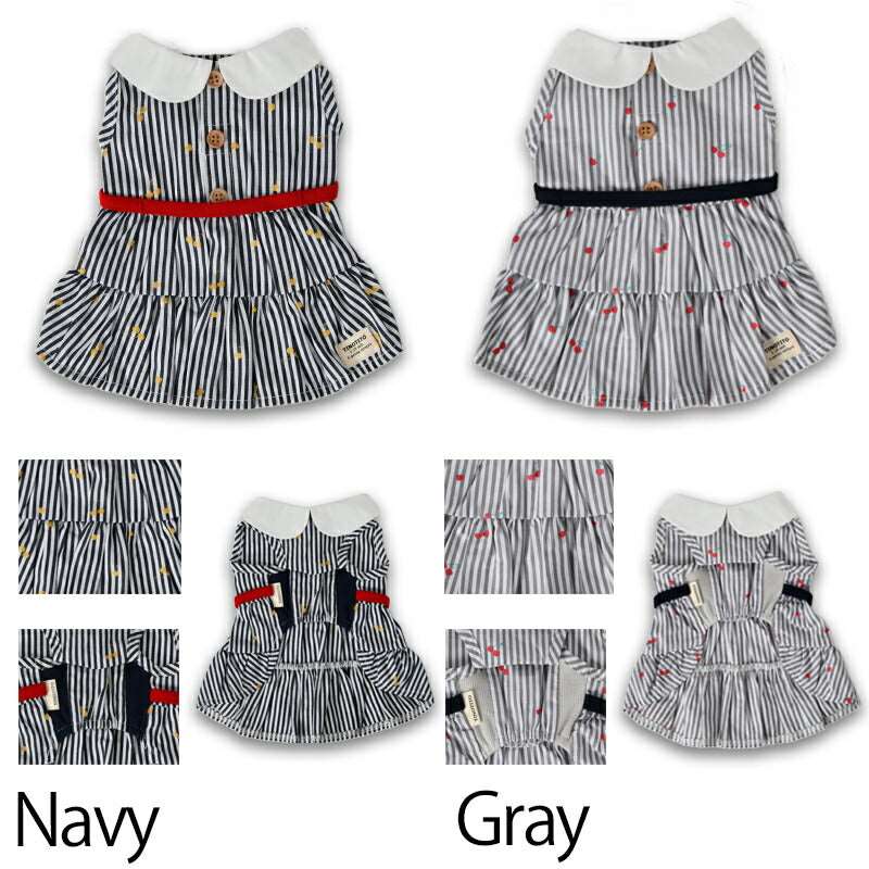 さくらんぼボーダーワンピ XS/S/M/L/XL/XXL TINOTITO -ティノティート- 犬服 ドッグウェア トイプードル チワワ ポメラニアン TT23SS tt231302-1