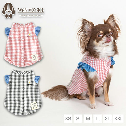 袖フリルチェックタンク XS/S/M/L/XL/XXL TINOTITO -ティノティート- 犬服 ドッグウェア TT25SS tt251391