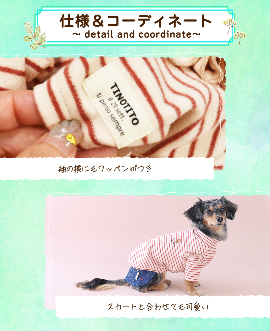 肩フリル長袖トレーナー XS/S/M/L/XL/XXL TINOTITO -ティノティート- 犬服 ドッグウェア TT25AW tt251415