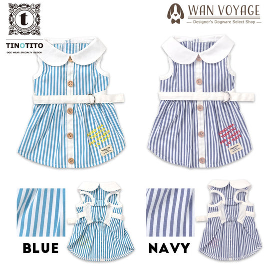丸衿ストライプワンピース 犬服 ドッグウェア XS/S/M/L/XL/XXL ワンボヤージュ TINOTITO ティノティート トイプードル チワワ ダックス tt144176-1