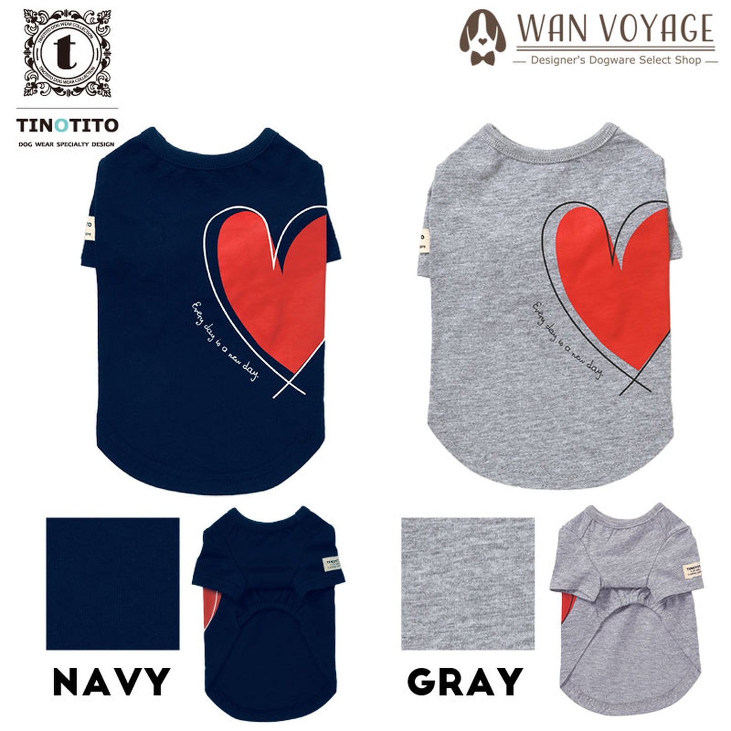 ハートプリントTシャツ 犬服 ドッグウェア XS/S/M/L/XL/XXL ワンボヤージュ TINOTITO ティノティート トイプードル チワワ ダックス tt141169-1