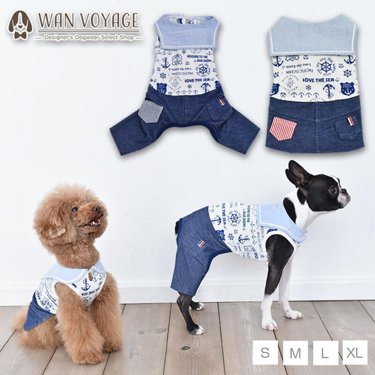 マリンセーラー衿つなぎ・ワンピ S/M/L/XL Dulce-ドゥルチェ- 犬服 ドッグウェア トイプードル チワワ ポメラニアン DU20SS du141009-1