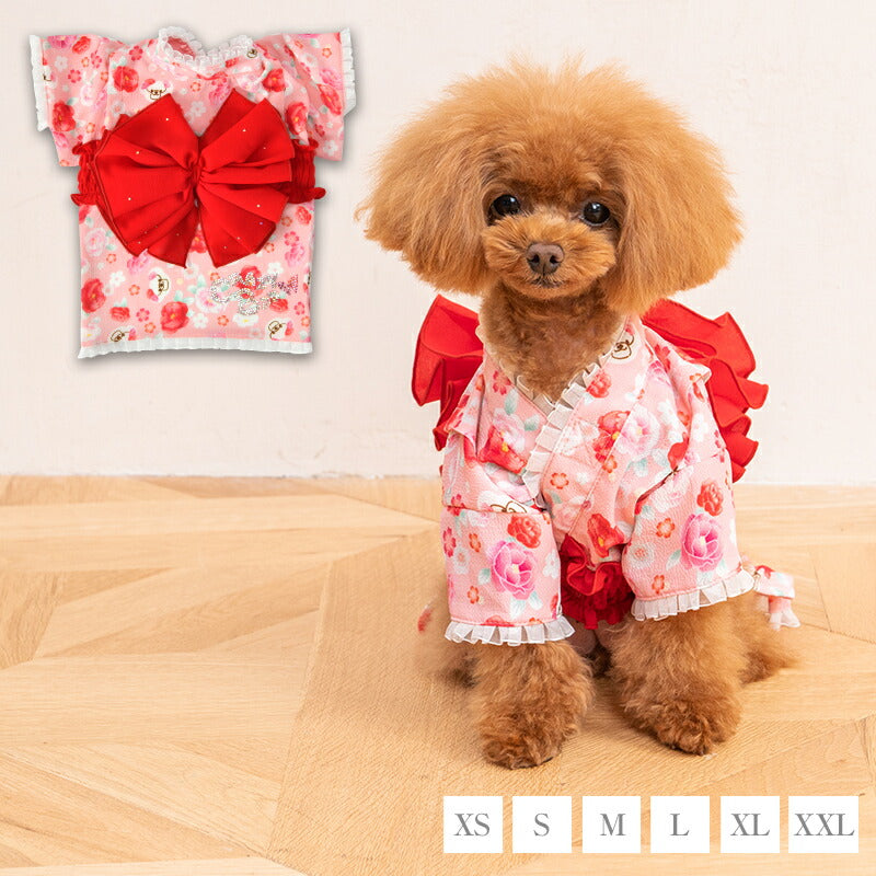 牡丹柄浴衣 XS/S/M/L/XL/XXL CRAZYBOO -クレイジーブー- 犬服 ドッグウェア CB24SS cb241072-1