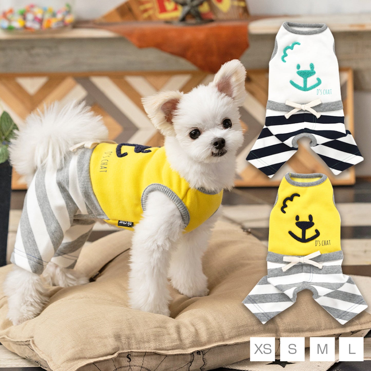 ディーズ君しましまつなぎ XS/S/M/L/XL/DS/DM D's Chat-ディーズチャット- 犬服 ドッグウェア トイプードル チワワ ポメラニアン DS21AW ds153117-1