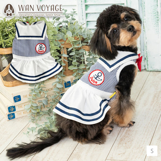 水兵セーラーワンピ S/M/L/XL Dulce-ドゥルチェ- 犬服 ドッグウェア トイプードル チワワ ポメラニアン DU23SS du231099-1