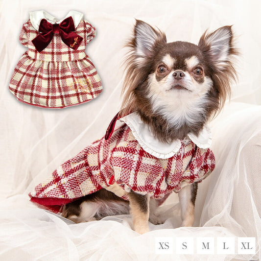 【CRAZYBOO公式】チェックツイードワンピ XS/S/M/L/XL クレイジーブー 犬服 ドッグウェア 小型犬 トイプードル チワワ ダックス CB26AW cb261225