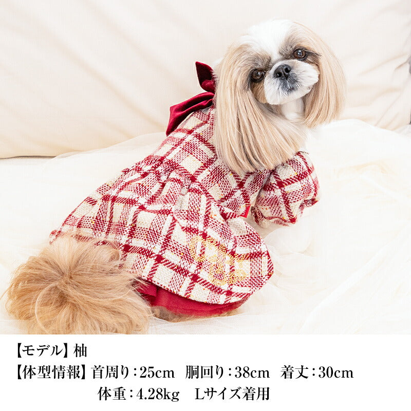 【CRAZYBOO公式】チェックツイードワンピ XS/S/M/L/XL クレイジーブー 犬服 ドッグウェア 小型犬 トイプードル チワワ ダックス CB26AW cb261225