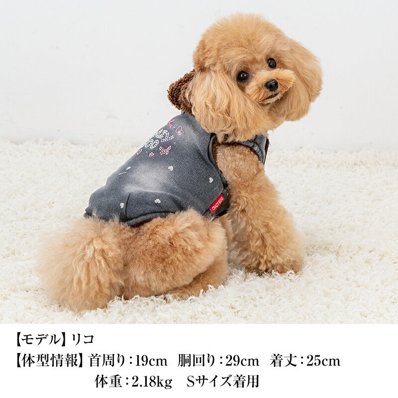 【CRAZYBOO公式】ボアフードデニムアウター XS/S/M/L/XL/XXL/DXS/DS/DM クレイジーブー 犬服 ドッグウェア 小型犬 トイプードル チワワ ダックス CB26AW cb261268