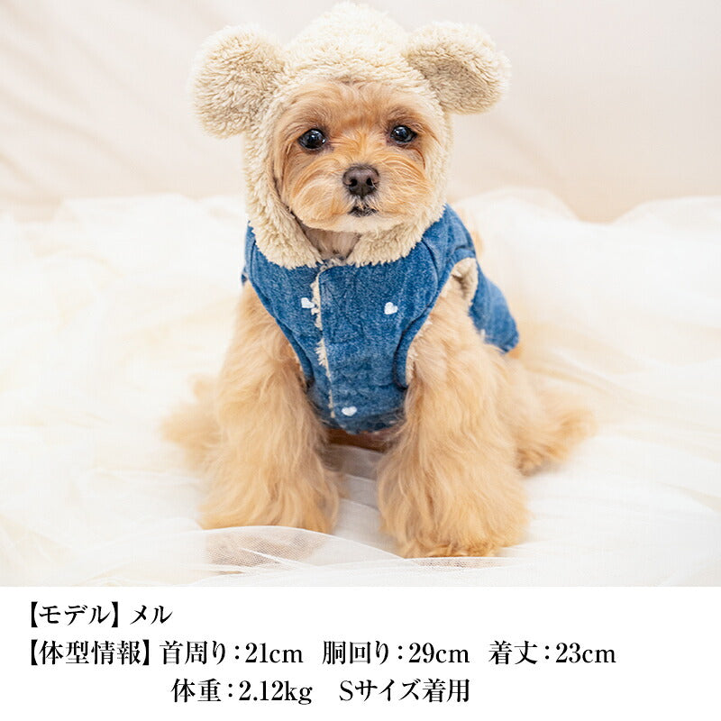 【CRAZYBOO公式】ボアフードデニムアウター XS/S/M/L/XL/XXL/DXS/DS/DM クレイジーブー 犬服 ドッグウェア 小型犬 トイプードル チワワ ダックス CB26AW cb261268