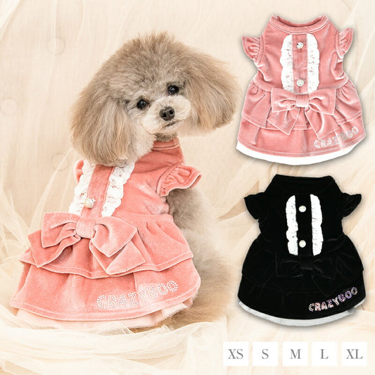 【CRAZYBOO公式】ベロアメイドワンピ XS/S/M/L/XL クレイジーブー 犬服 ドッグウェア 小型犬 トイプードル チワワ ダックス CB26AW cb261270