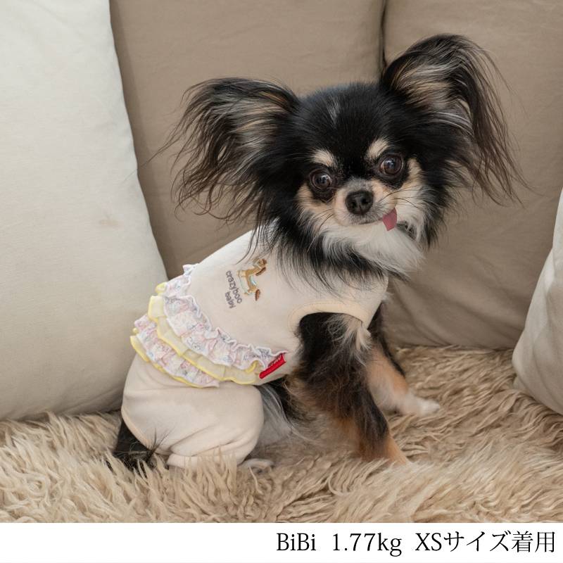 BABYフリルベロアつなぎ 2XS/XS/S/M CRAZYBOO Baby（クレイジーブー ベビー） 子犬用 パピー 犬服 トイプードル チワワ ポメラニアン CBbaby22AW cb163996-1