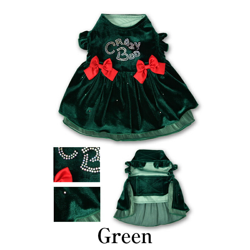【公式通販限定】クリスマスリボンワンピ XS/S/M/L/XL CRAZYBOO -クレイジーブー- 犬服 ドッグウェア CB25AW cb251004