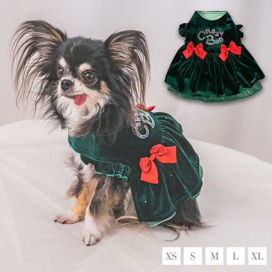 【公式通販限定】クリスマスリボンワンピ XS/S/M/L/XL CRAZYBOO -クレイジーブー- 犬服 ドッグウェア CB25AW cb251004