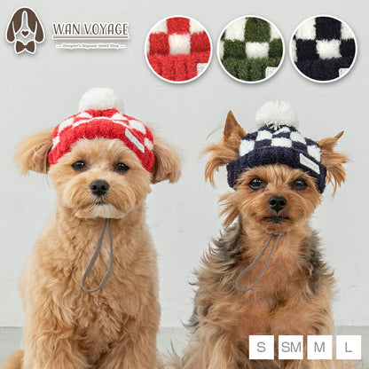 市松柄ニット帽子 S/SM/M/L D's Chat-ディーズチャット- 犬服 犬用帽子 小型犬 ドッグウェア DS25AW ds252297