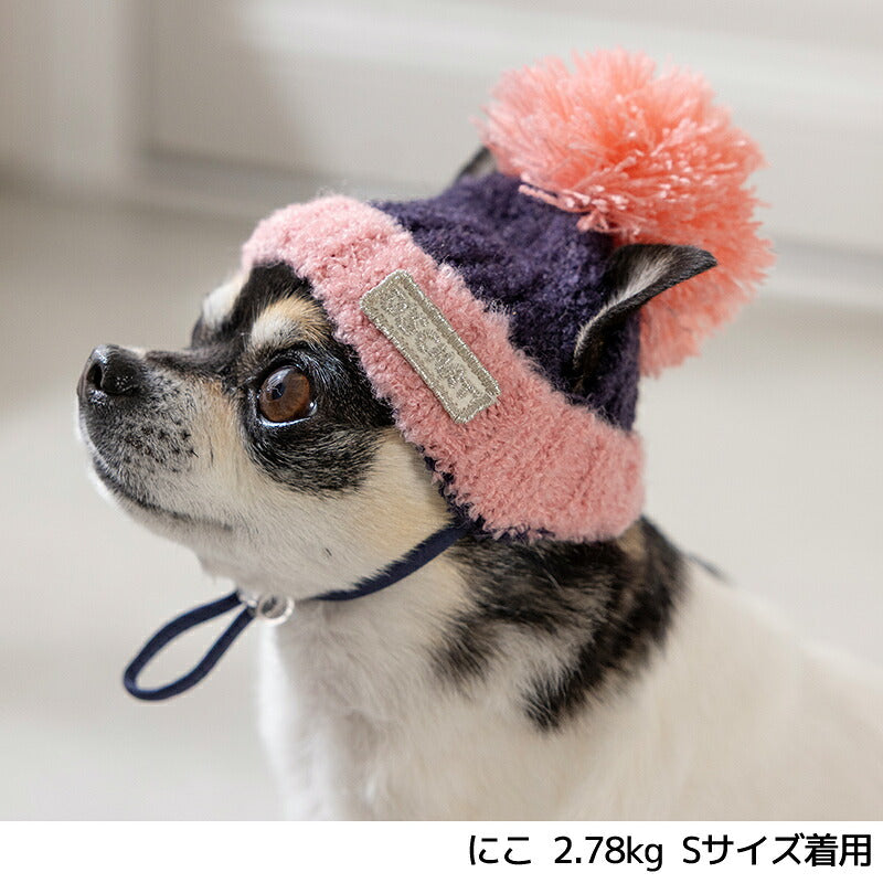 バイカラーニット帽 S/SM/M/L/XL D's Chat-ディーズチャット- 犬用 帽子 防寒具 小型犬 DS26AW