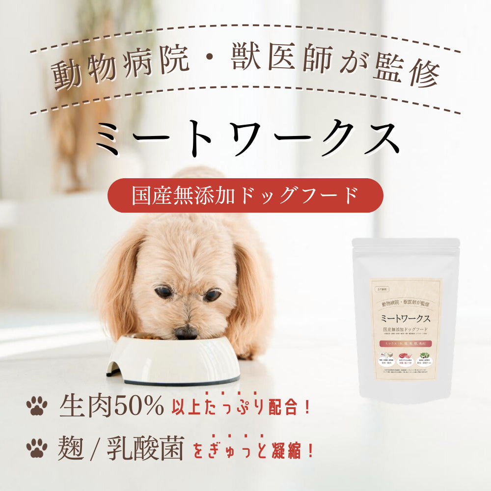 ミートワークスミックス 犬用 国産 無添加 総合栄養食 厳選5種の生肉 牛肉・鶏肉・馬肉・豚肉・魚肉 ドッグフード プレミアムフード ヒューマングレード mw260001