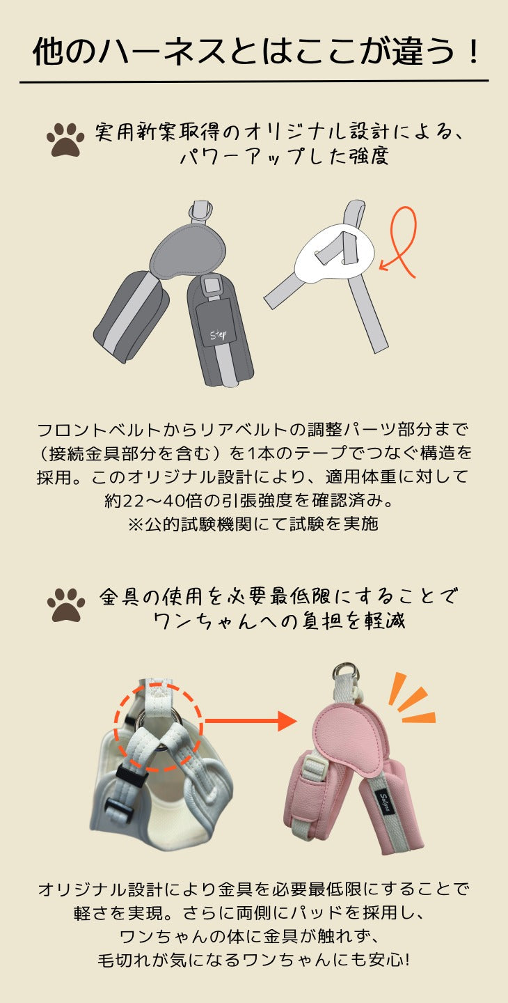 レザーステップハーネス XS/S/M/L Solgra-ソルグラ- 犬用 犬具 お散歩 小型犬用 トイプードル チワワ ダックス 簡単装着 抜けにくい SO26AW so269777