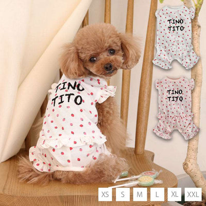 いちごプリントつなぎ XS/S/M/L/XL/XXL TINOTITO -ティノティート- 犬服 ドッグウェア トイプードル チワワ ポメラニアン TT23SS tt231306-1