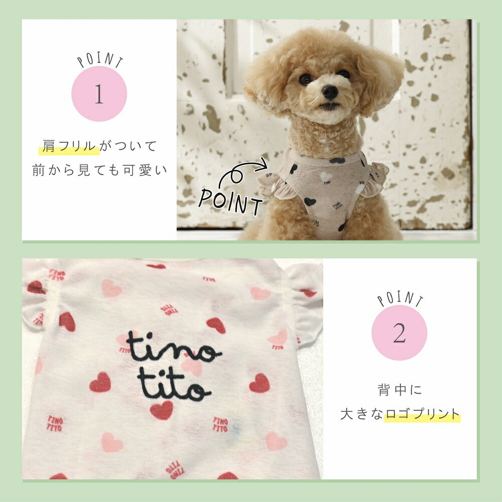 ハートフリル袖スラブタンク XS/S/M/L/XL/XXL TINOTITO -ティノ
