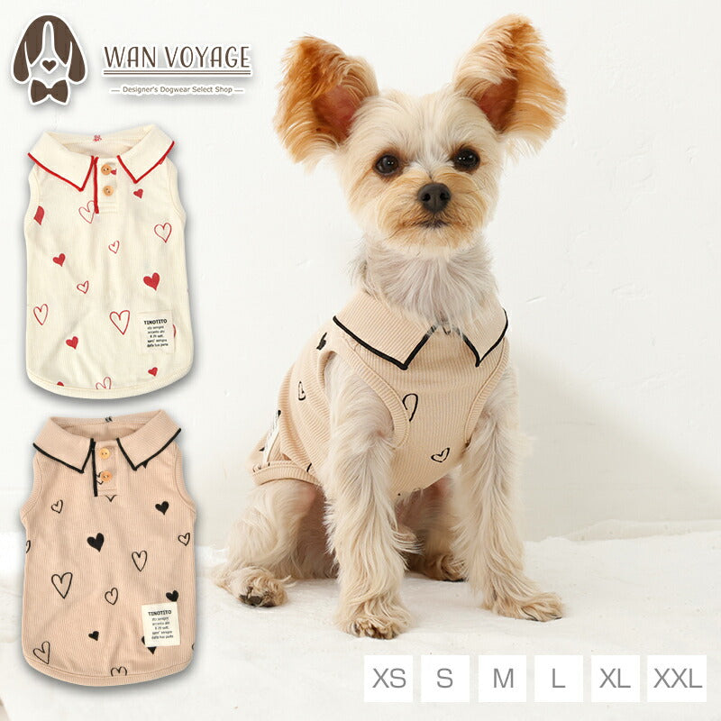 ハートリブ襟タンク XS/S/M/L/XL/XXL TINOTITO -ティノティート- 犬服 ドッグウェア TT26SS tt261454
