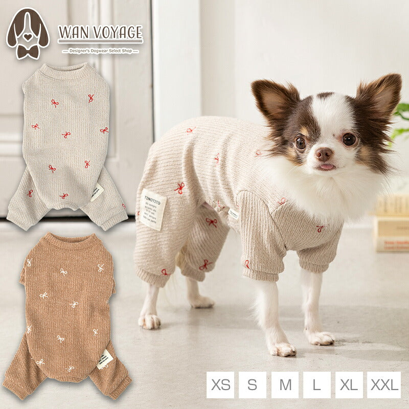 リボン刺しゅうロンパース XS/S/M/L/XL/XXL TINOTITO -ティノティート- 犬服 ドッグウェア TT26AW tt261489