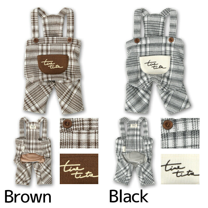 チェック柄ポケット付ロンパース XS/S/M/L/XL/XXL TINOTITO -ティノティート- 重ね着ＯＫ 犬服 ドッグウェア TT26AW tt261490
