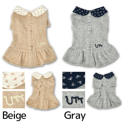 小花柄襟ニットワンピ XS/S/M/L/XL/XXL Un TouTou -アントゥトゥ- 犬服 ドッグウェア UT25AW ut251061