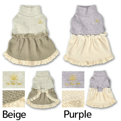 襟レース切替ニットワンピ XS/S/M/L/XL/XXL Un TouTou -アントゥトゥ- 犬服 ドッグウェア UT25AW ut251070
