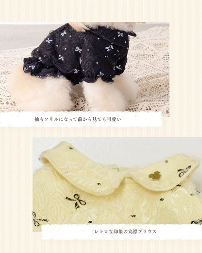 リボン柄バルーンブラウス XS/S/M/L/XL/XXL/DS/DM Un TouTou -アントゥトゥ- 犬服 ドッグウェア UT25AW ut251073