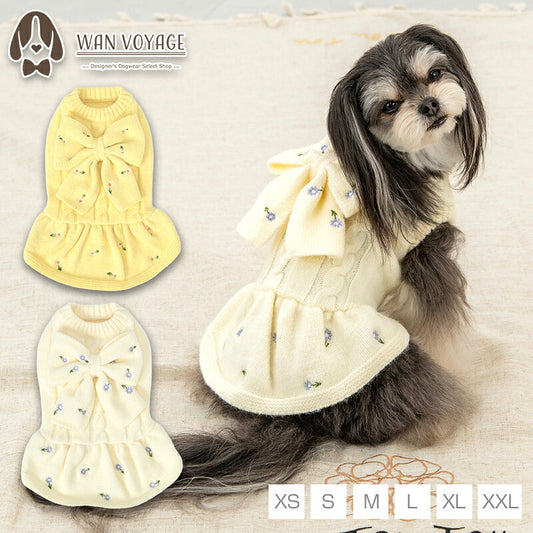 花柄刺しゅうリボンワンピ XS/S/M/L/XL/XXL Un TouTou -アントゥトゥ- 犬服 ドッグウェア UT26AW ut261238